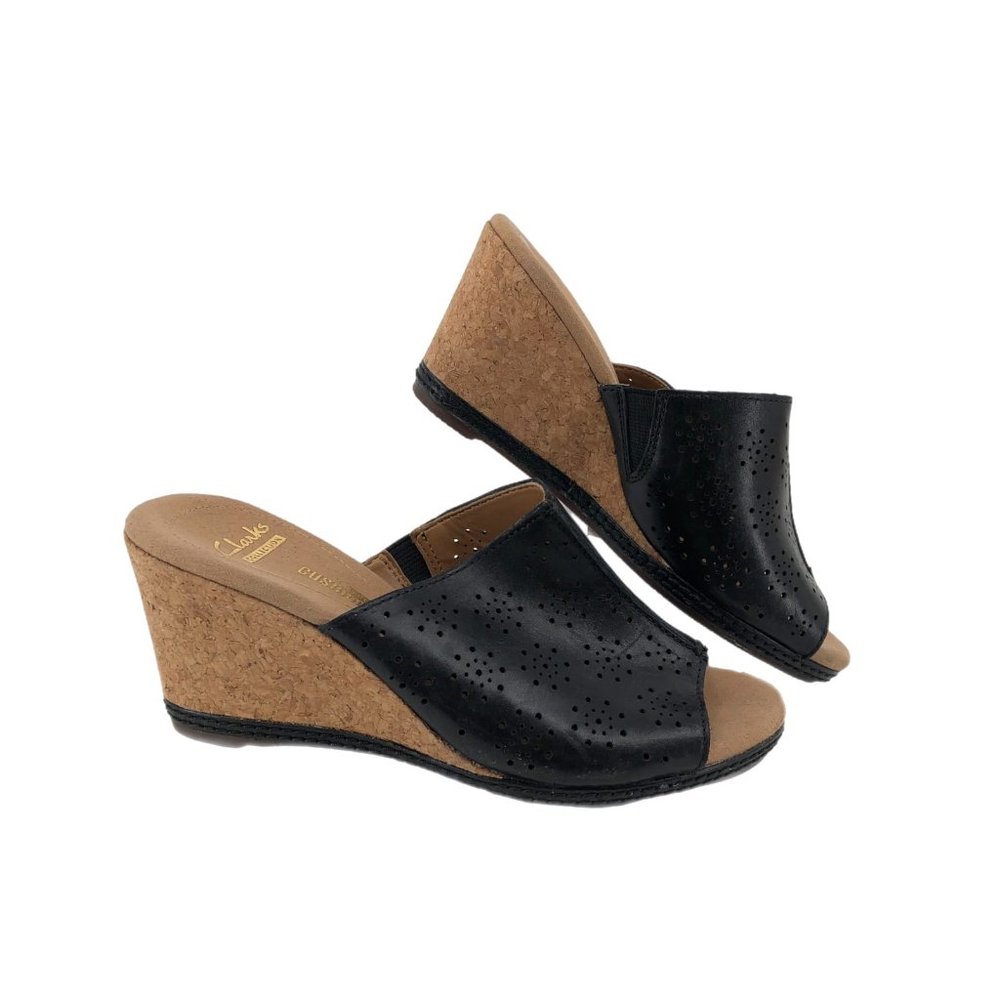 Clarks Black Leather Sandal Wedges | High Heel & Pointed Toe